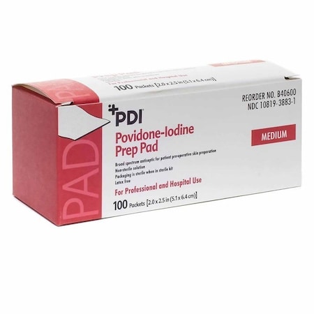 Pdi PVP Prep Pad 10% Strength Povidone-Iodine Individual Packet Medium NonSterile, 100PK B40600